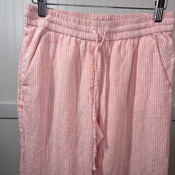 J. Crew Outlet Pink White Pinstripe Comfy Pants Ankle Pockets Stretch Drawstring - Picture 1 of 8